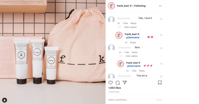 Frank bod customer engagement strategy on Instagram