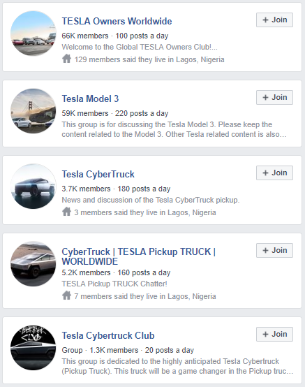 Tesla Facebook Groups