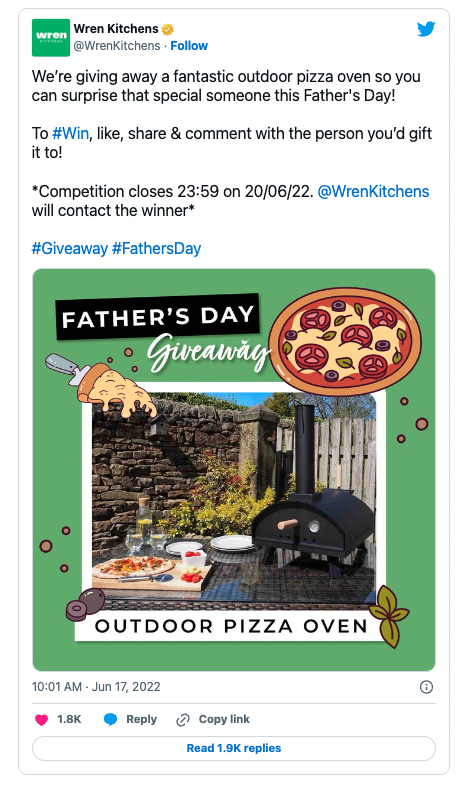 Wren Kitchens' social media post for Father's Day