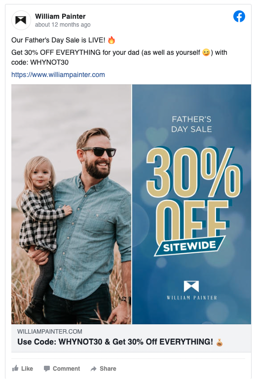 William Painter's social media ad for Father's Day