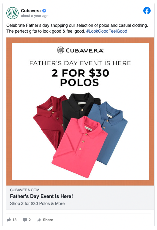 Cubavera's social media ad for Father's Day