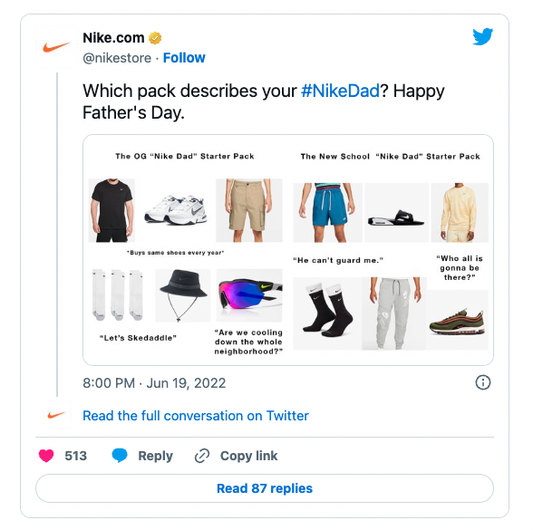 Nike's social media post for Father's Day