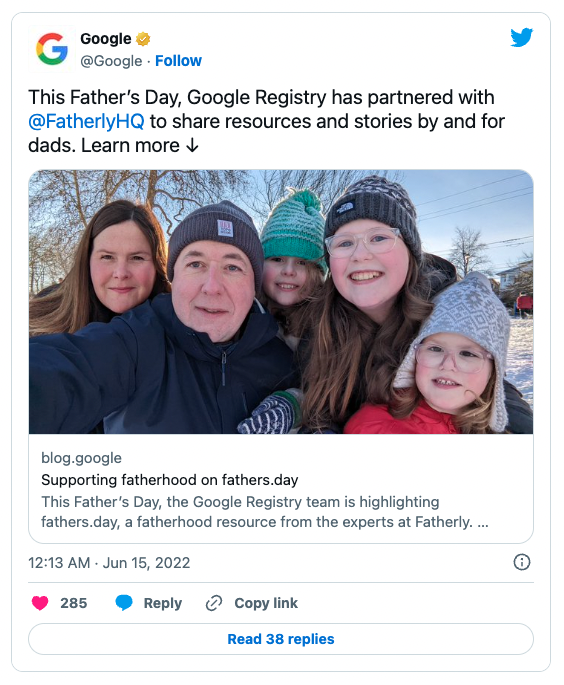 Google's social media post for Father's Day