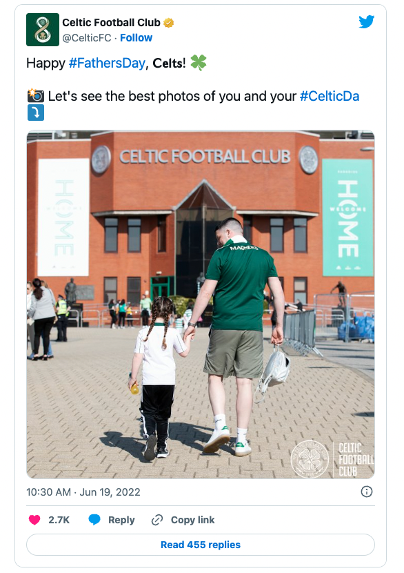 Celtic Football Club's social media post for Father's Day