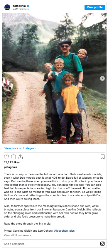 Patagonia's social media post for Father's Day 2023